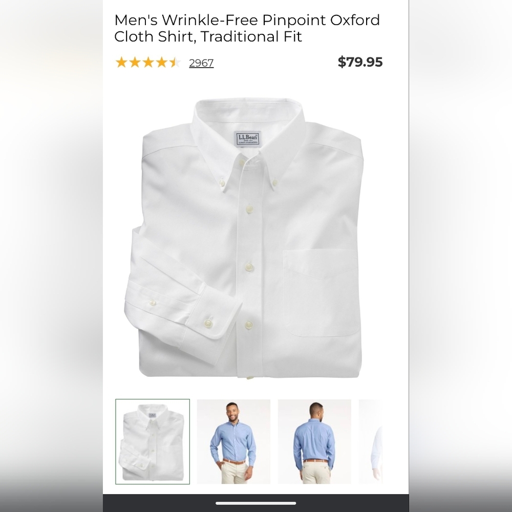 L.L. Bean Men's Crisp White Dress Shirt
